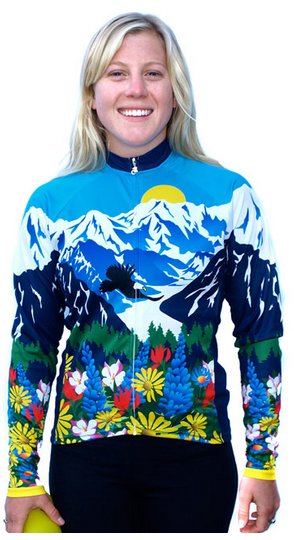 Awesome Mountains and Flowers Womens Long Sleeve Cycling Jersey 4XL