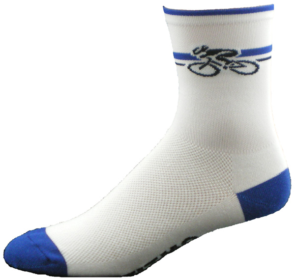 Gizmo Gear White / Blue 5" Cuff Bicycle Cycling Socks